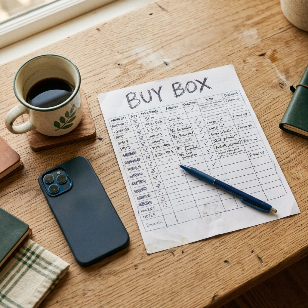 Write the buy box before you look